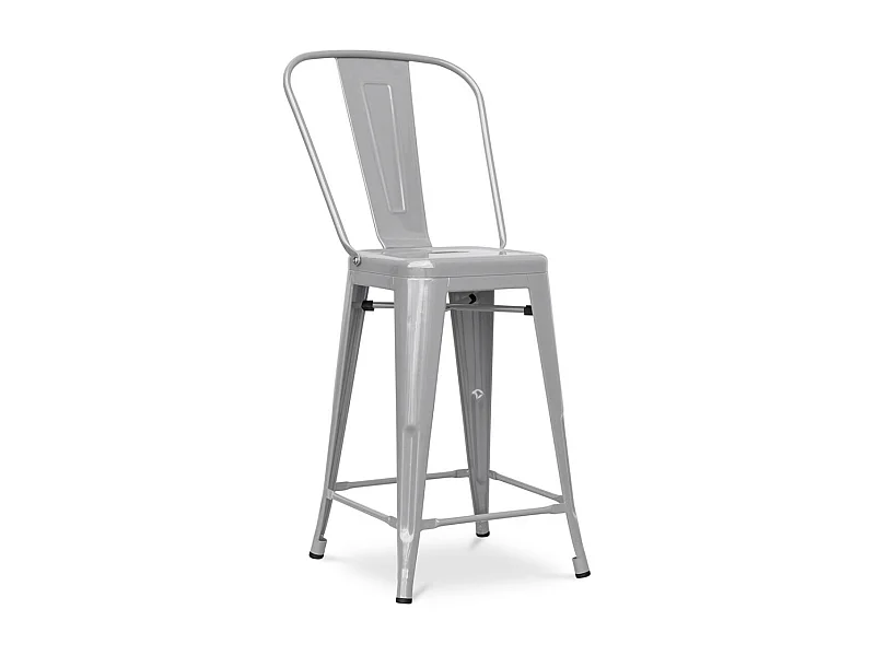 Tabouret industriel avec dossier haut acier brillant Kalax 60cm --Couleur Gris clair
