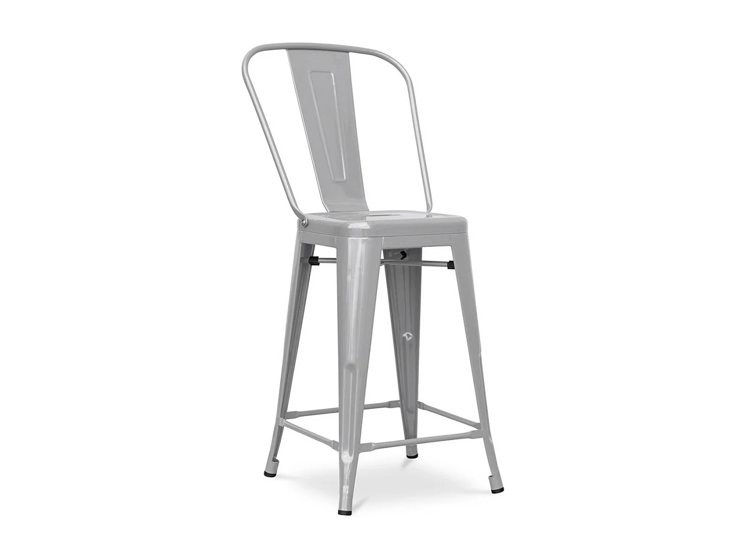 Tabouret industriel avec dossier haut acier brillant Kalax 60cm --Couleur Gris clair