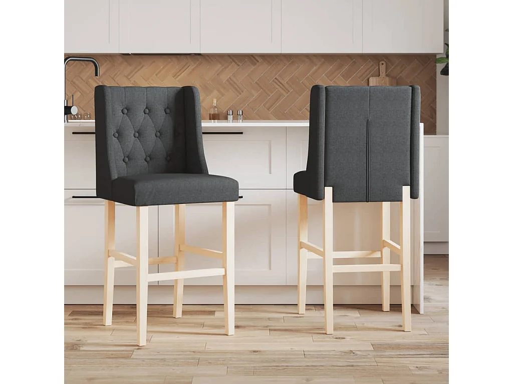Chaises de bar lot de 2 bois massif d'hévéa et tissu