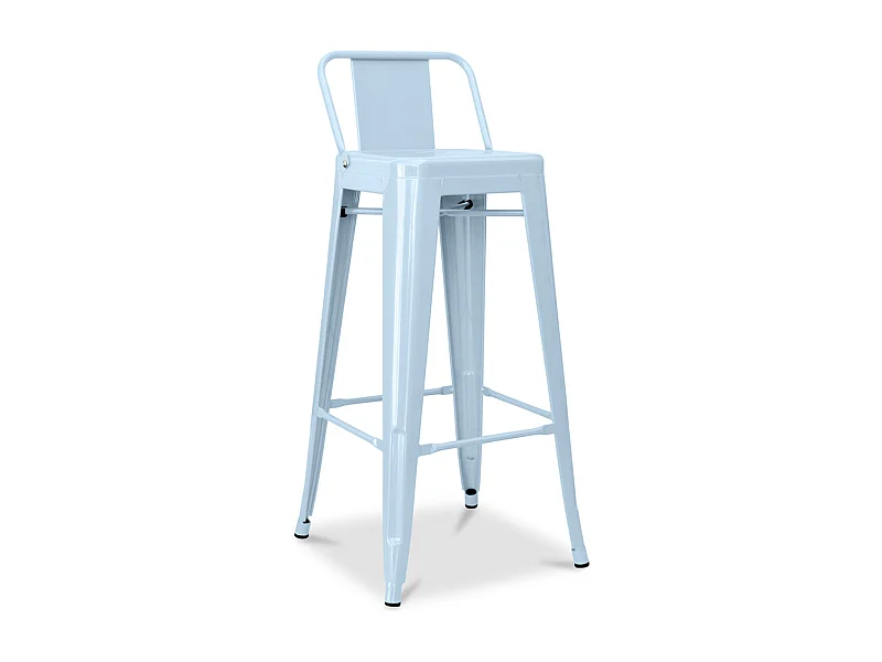 Tabouret haut industriel avec dossier acier brillant Kalax 76cm --Couleur Bleu clair