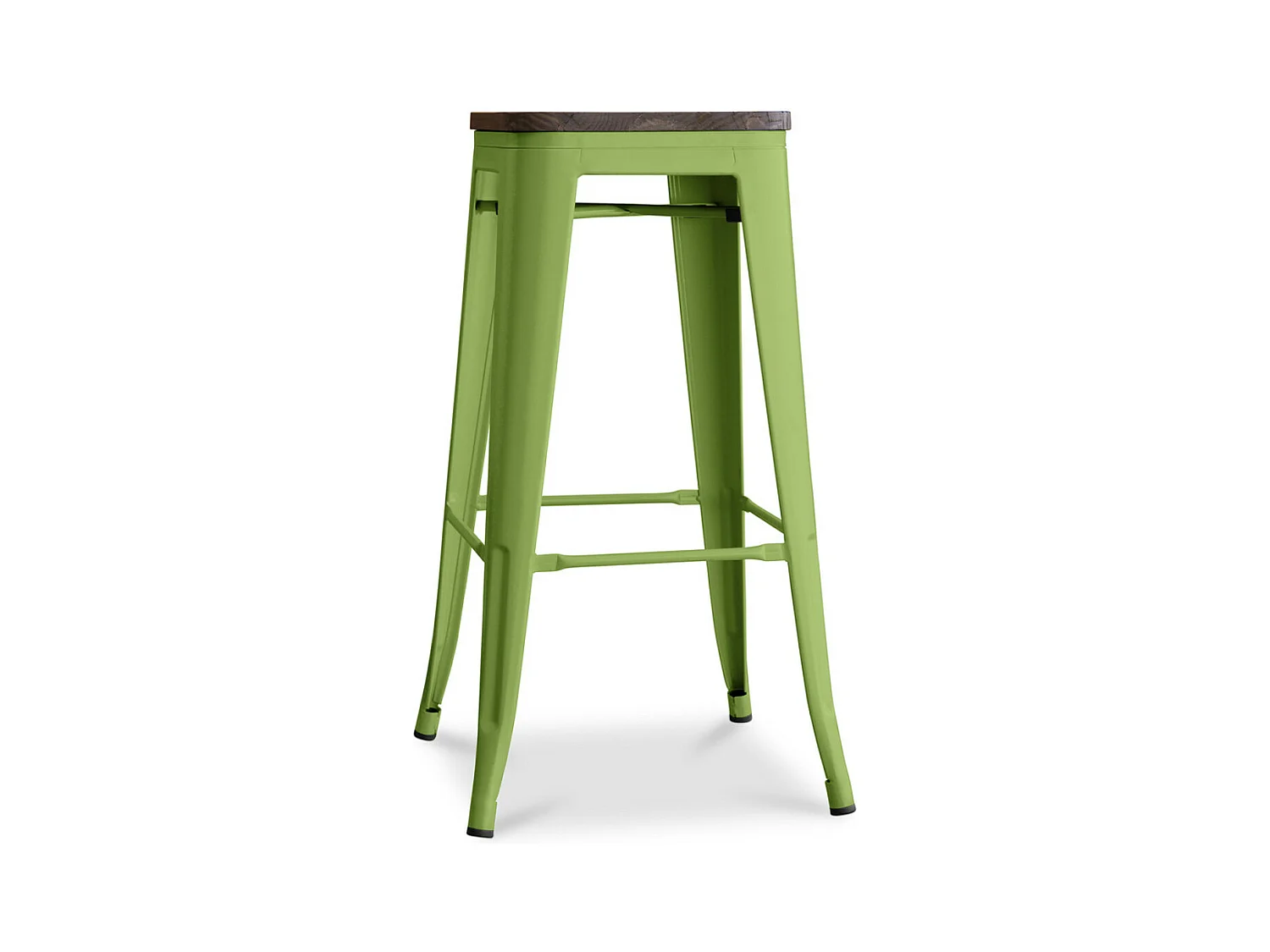 Tabouret haut industriel acier brillant et assise en bois massif marron Reko 76cm-Couleur Vert kaki