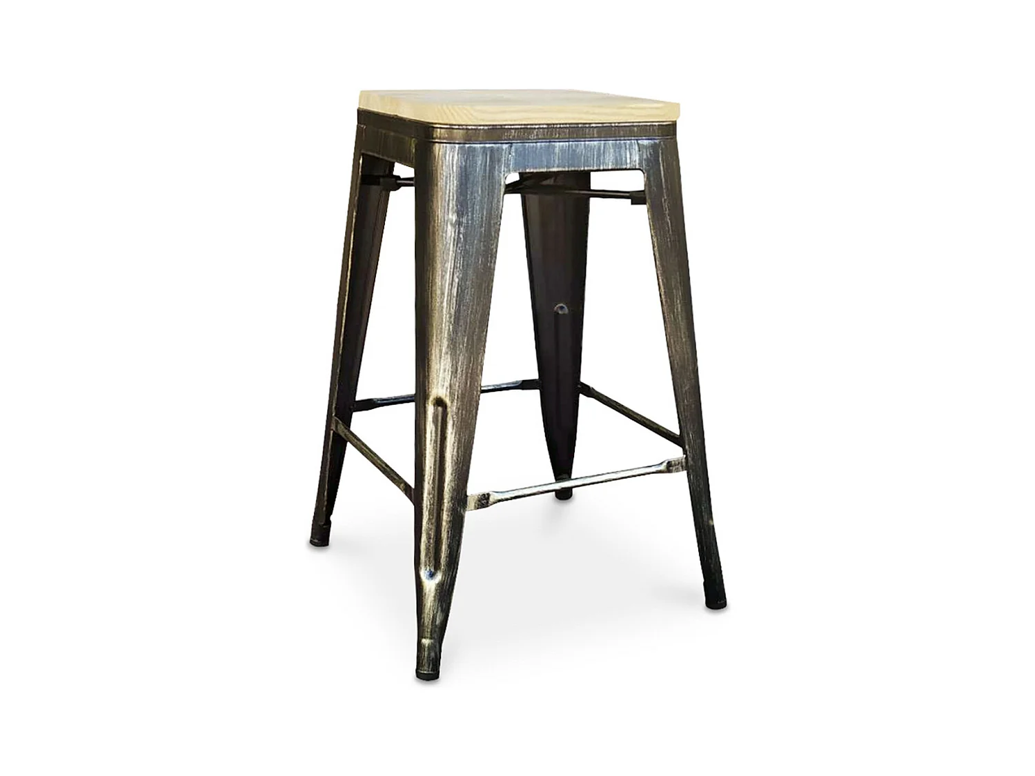 Tabouret acier vintage et assise en bois massif naturel Reko 60cm-Couleur Bronze