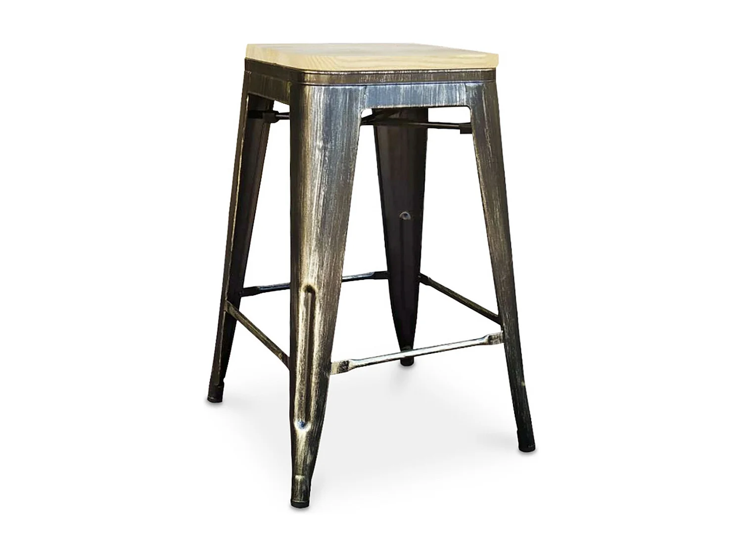 Tabouret acier vintage et assise en bois massif naturel Reko 60cm-Couleur Bronze