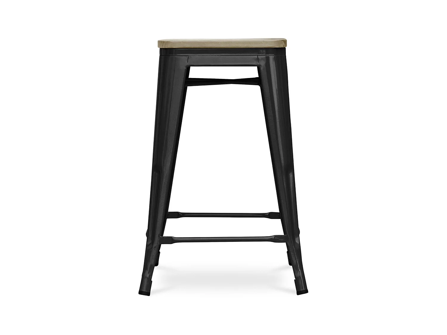 Tabouret industriel acier brillant et assise en bois massif naturel Reko 60cm-Couleur Vert