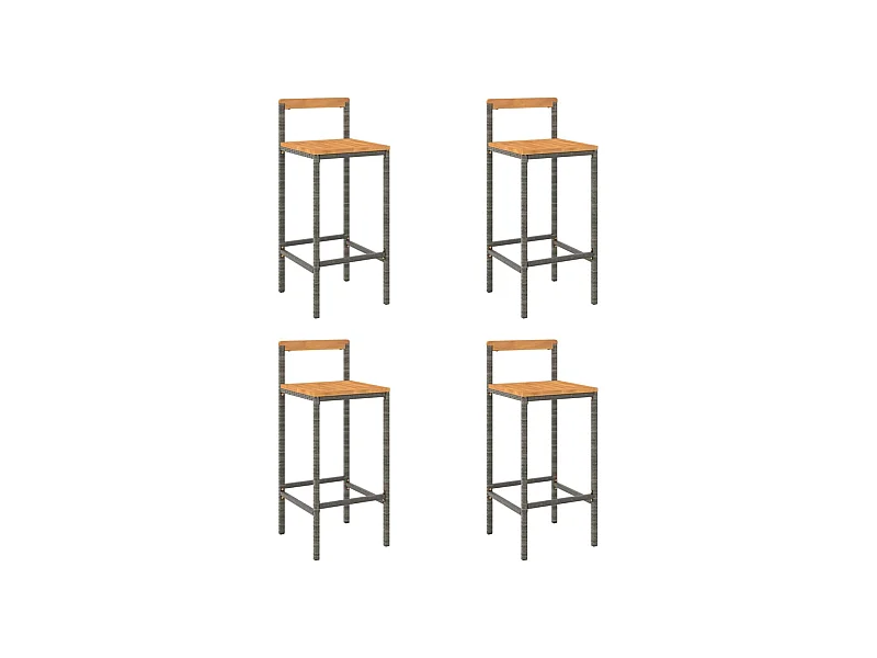 Tabourets de bar 4 pcs gris résine tressée et bois d'acacia