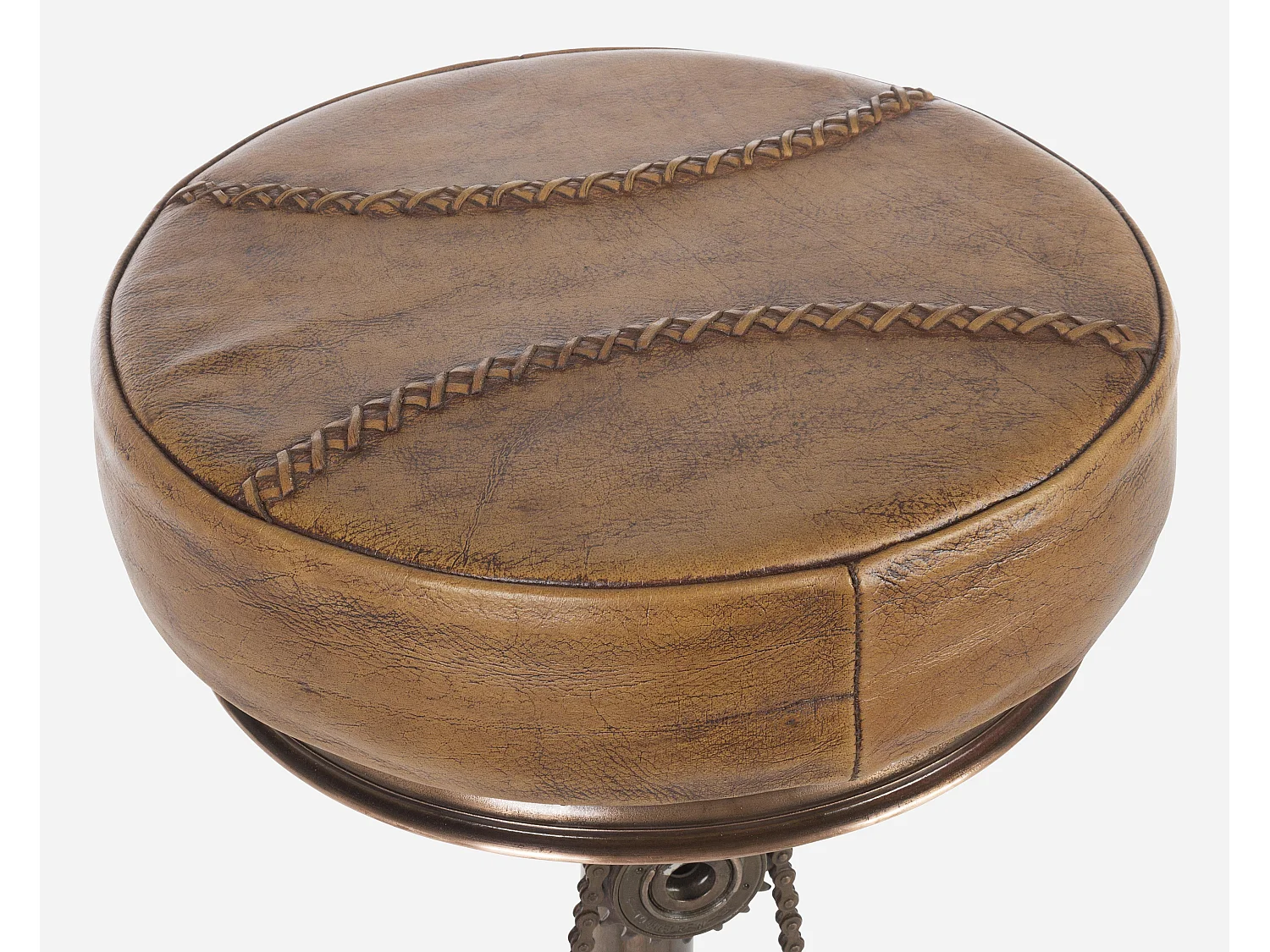 Tabouret de bar industriel bicyclette acier cuivre et cuir marron clair Alane