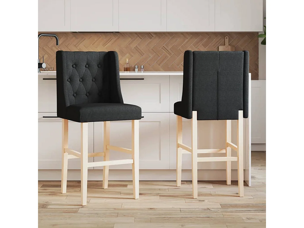 Chaises de bar lot de 2 bois massif d'hévéa et tissu