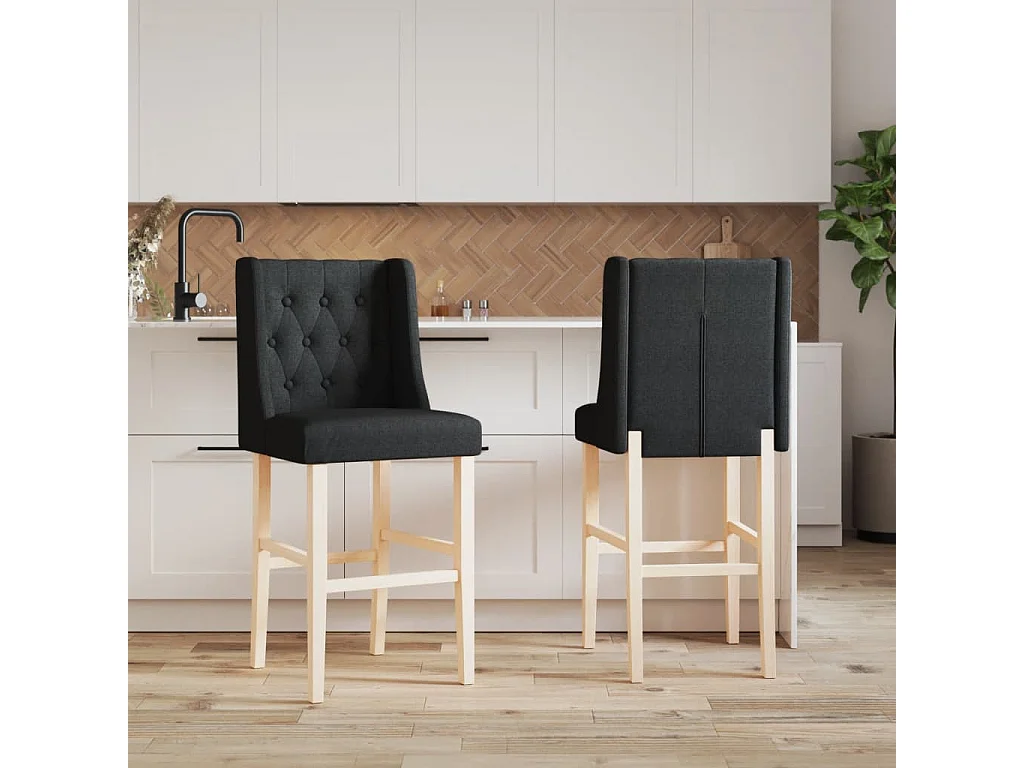Chaises de bar lot de 2 bois massif d'hévéa et tissu