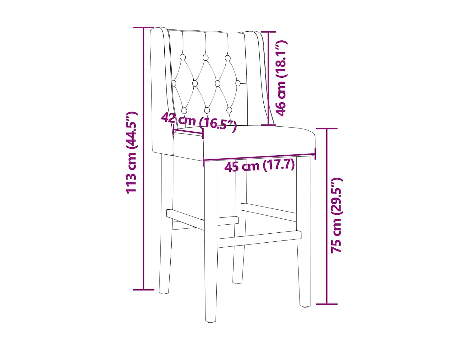 Chaises de bar lot de 2 bois massif d'hévéa et tissu