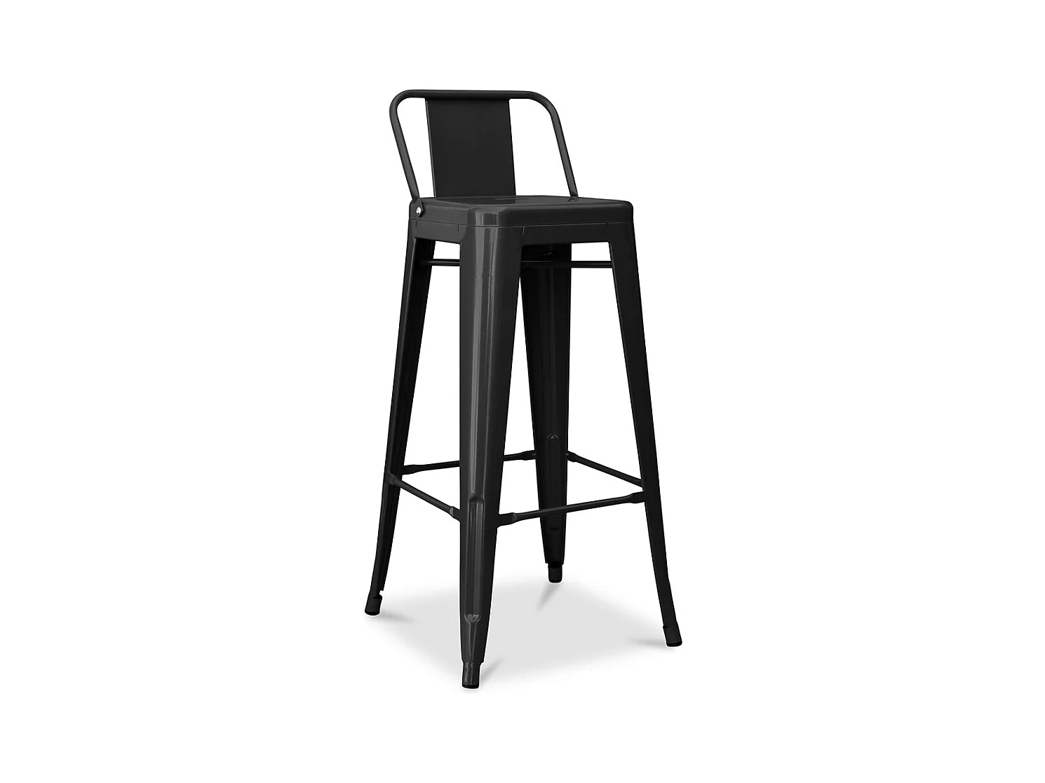 Tabouret haut industriel avec dossier acier brillant Kalax 76cm --Couleur Noir