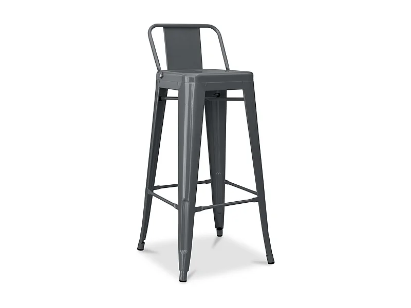 Tabouret haut industriel avec dossier acier brillant Kalax 76cm --Couleur Gris foncé
