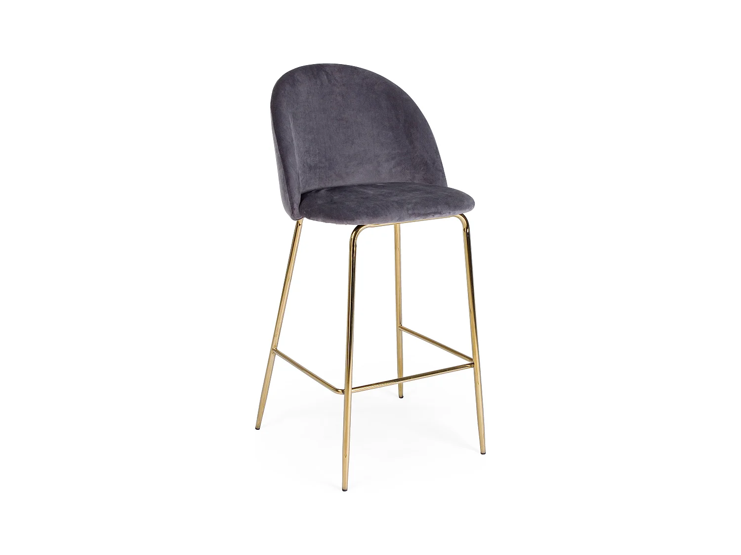 Tabouret de bar en velours gris et pieds acier Cam - Lot de 2
