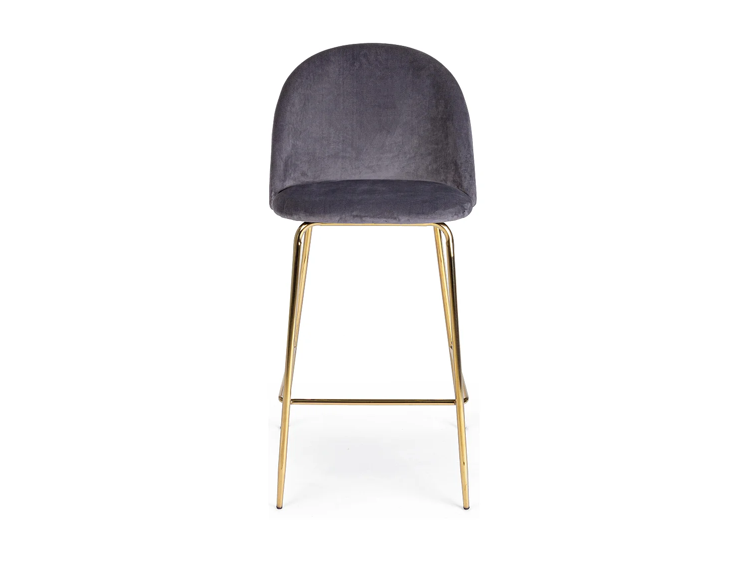 Tabouret de bar en velours gris et pieds acier Cam - Lot de 2