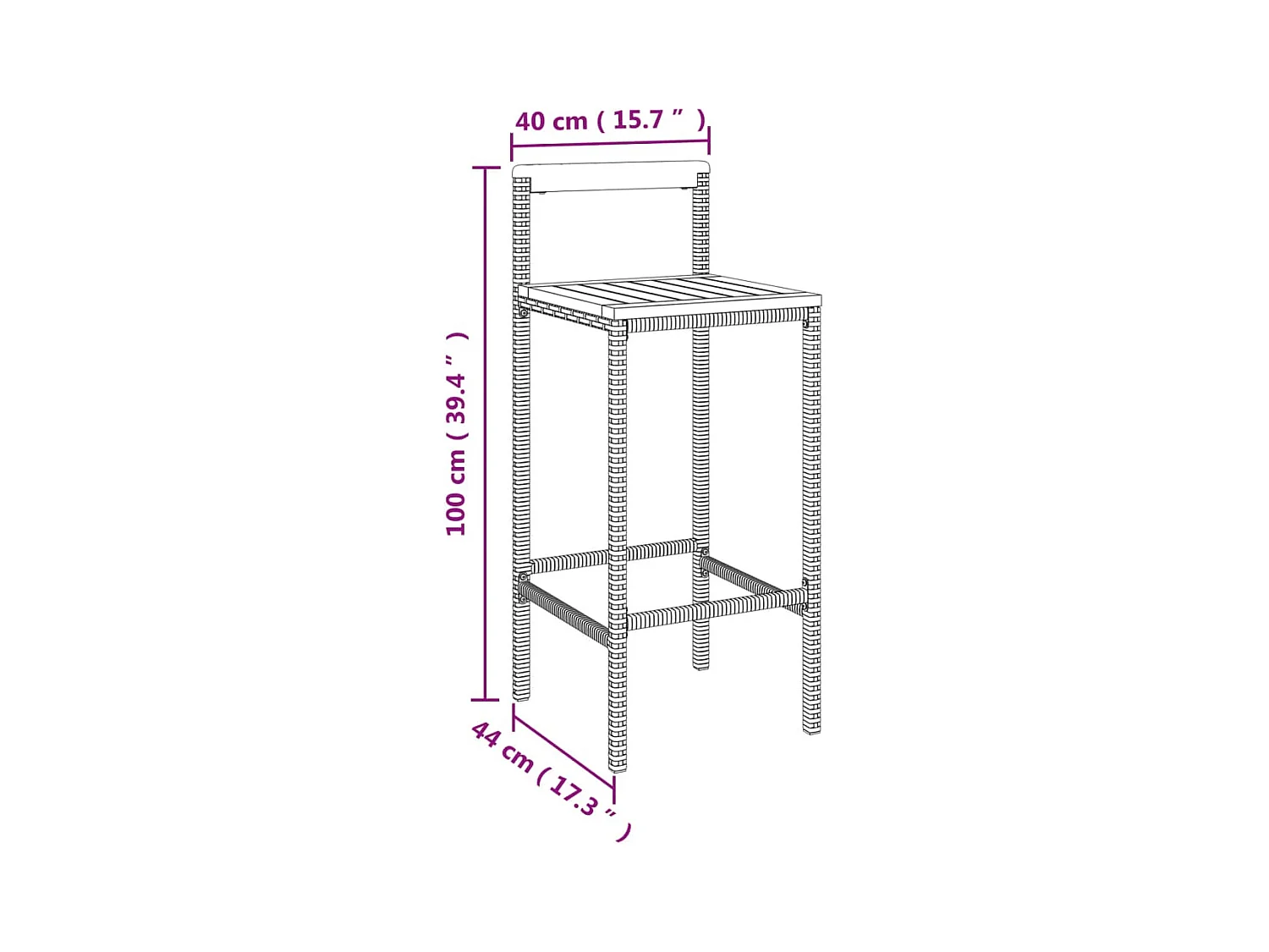 Tabourets de bar 4 pcs noir résine tressée et bois d'acacia