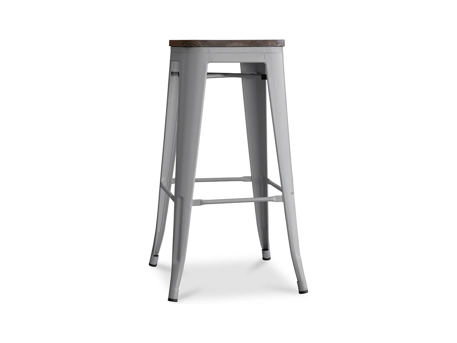 Kontoir Taburete de 76 cm de acero blanco brillante con asiento de pino macizo oscuro-Color Gris claro
