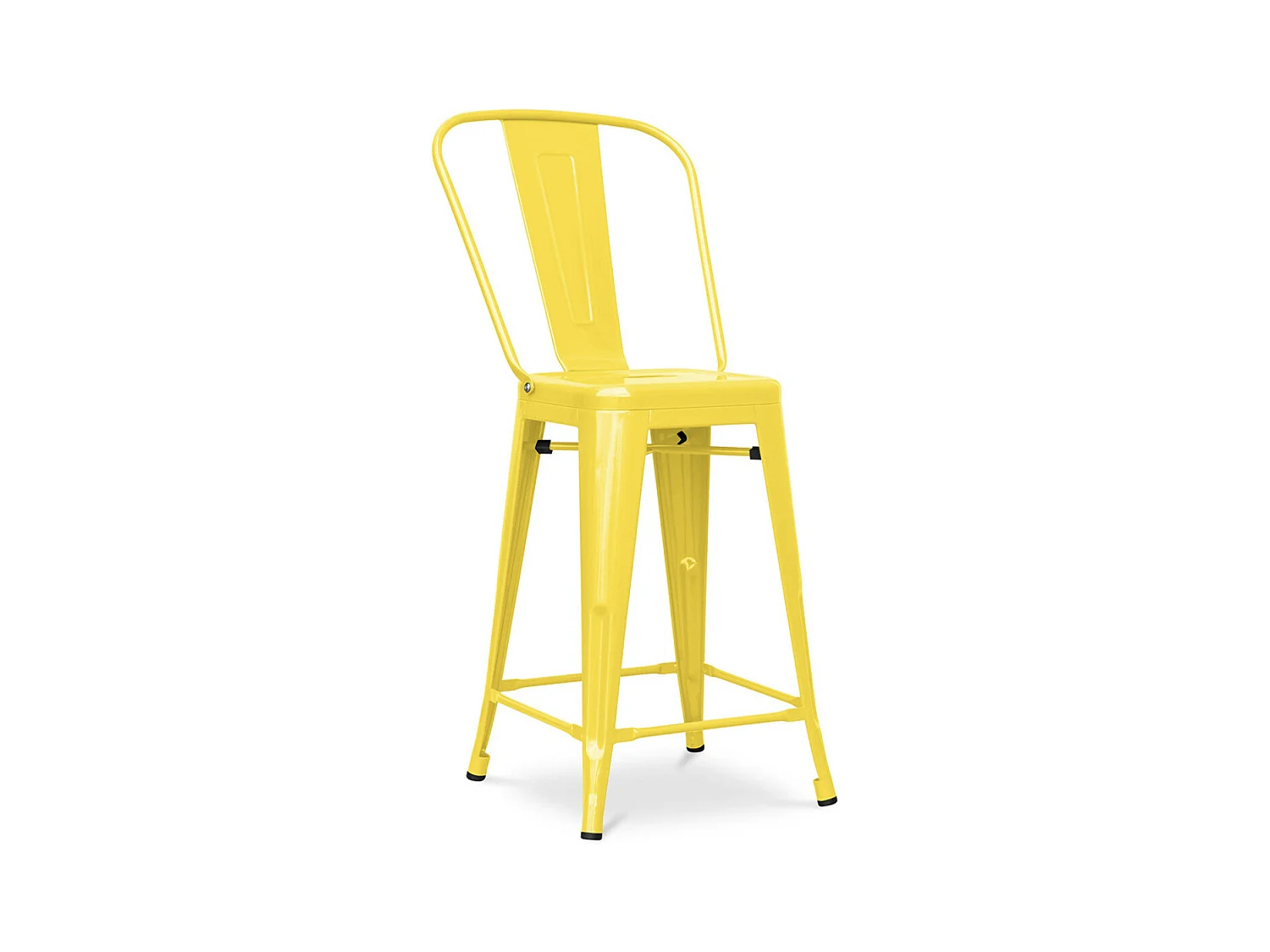 Tabouret industriel avec dossier haut acier brillant Kalax 60cm --Couleur Jaune