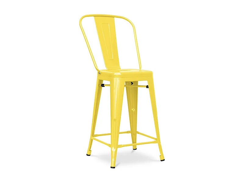 Tabouret industriel avec dossier haut acier brillant Kalax 60cm --Couleur Jaune