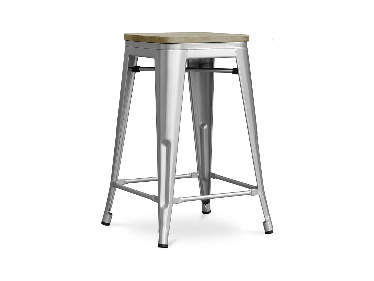 Tabouret acier vintage et assise en bois massif naturel Reko 60cm-Couleur Acier argenté