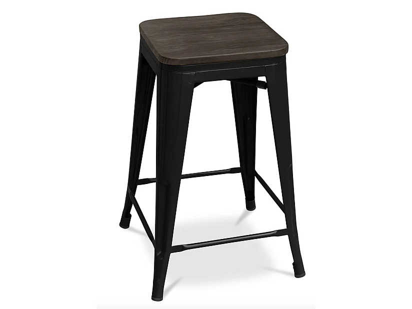 Tabouret industriel en acier brillant et bois marron REKO - Assise 60cm-Parme