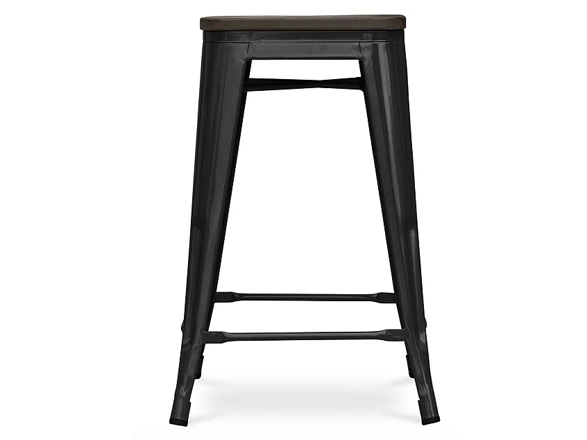 Tabouret industriel en acier brillant et bois marron REKO - Assise 60cm-Parme
