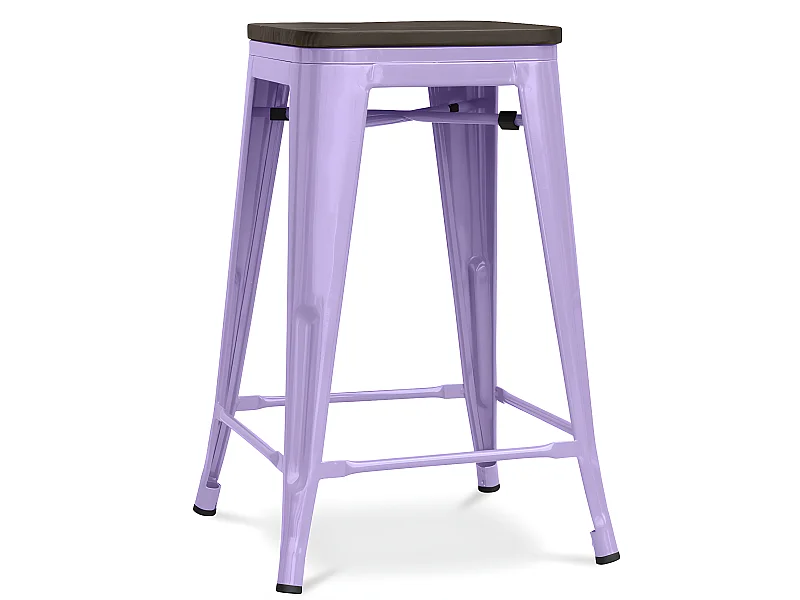 Tabouret industriel acier brillant et assise en bois massif marron Reko 60cm-Couleur Parme