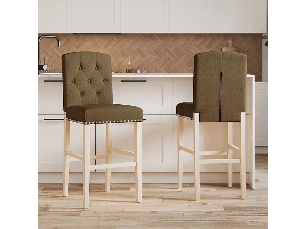 vidaXL Taburetes altos 2 uds madera maciza de caucho y tela Gris Topo