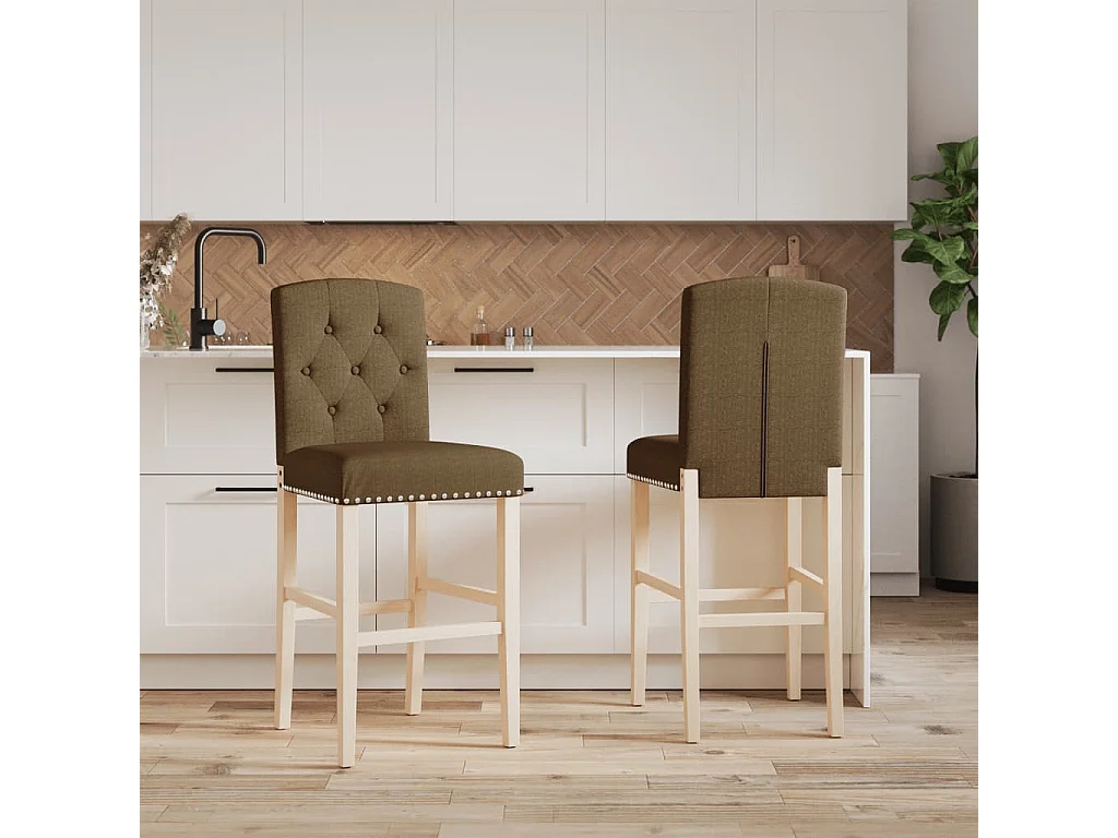 vidaXL Taburetes altos 2 uds madera maciza de caucho y tela Gris Topo