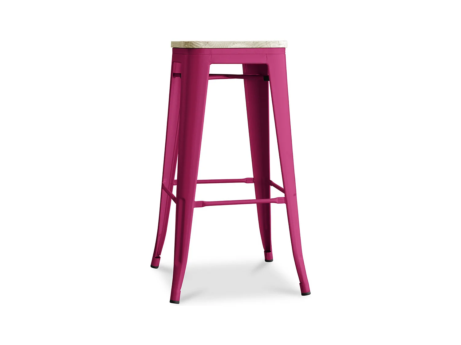 Tabouret haut industriel acier brillant et assise en bois massif naturel Reko 76cm-Couleur Fuchsia
