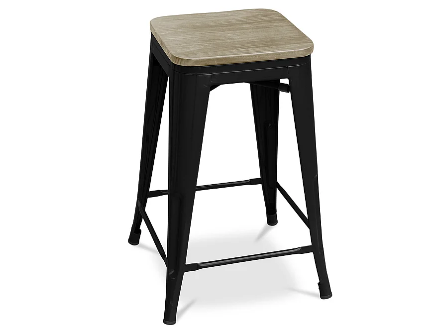 Tabouret haut industriel acier brillant et assise en bois massif naturel Reko 76cm-Couleur Fuchsia