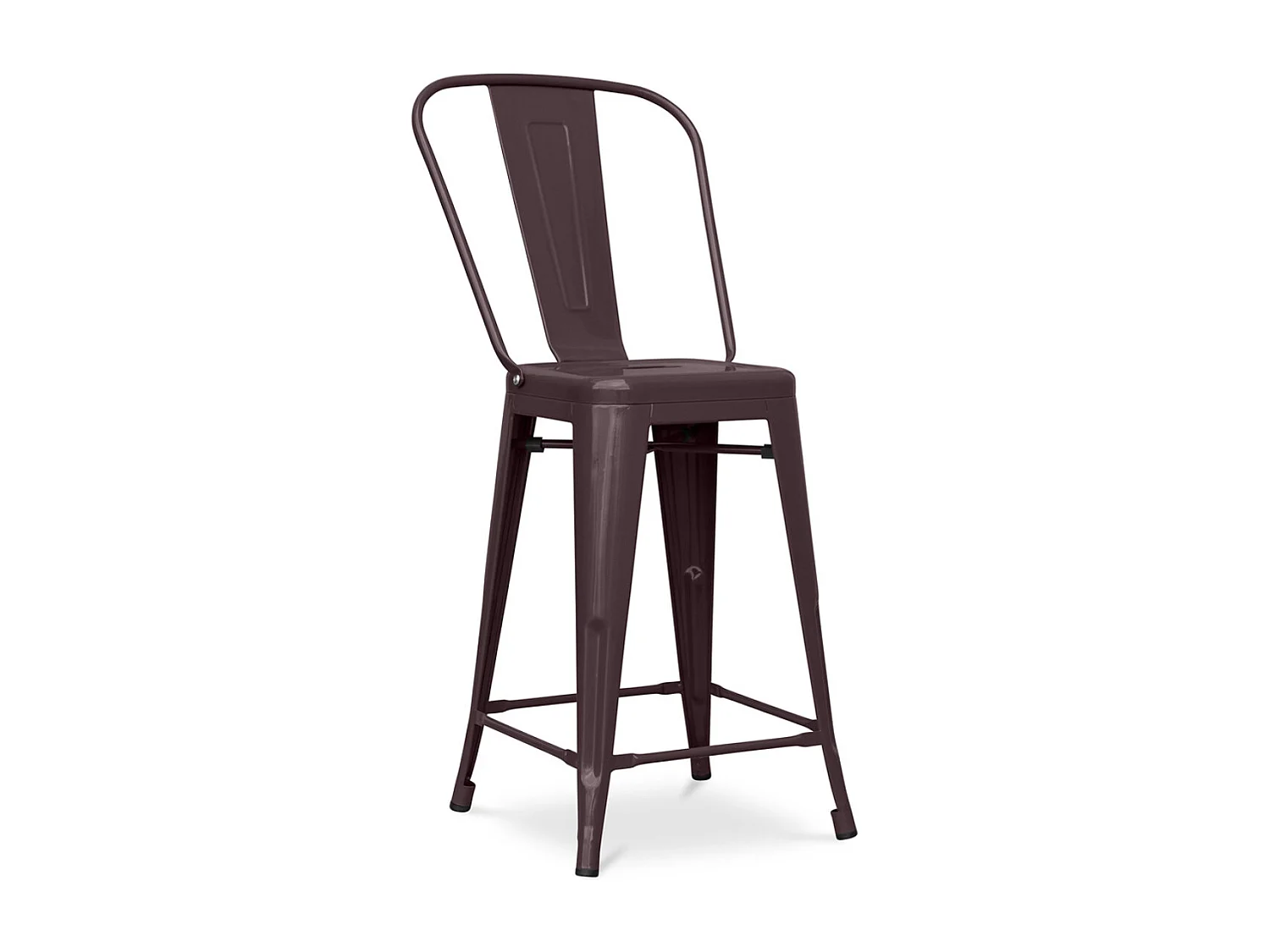 Tabouret industriel avec dossier haut acier brillant Kalax 60cm --Couleur Marron