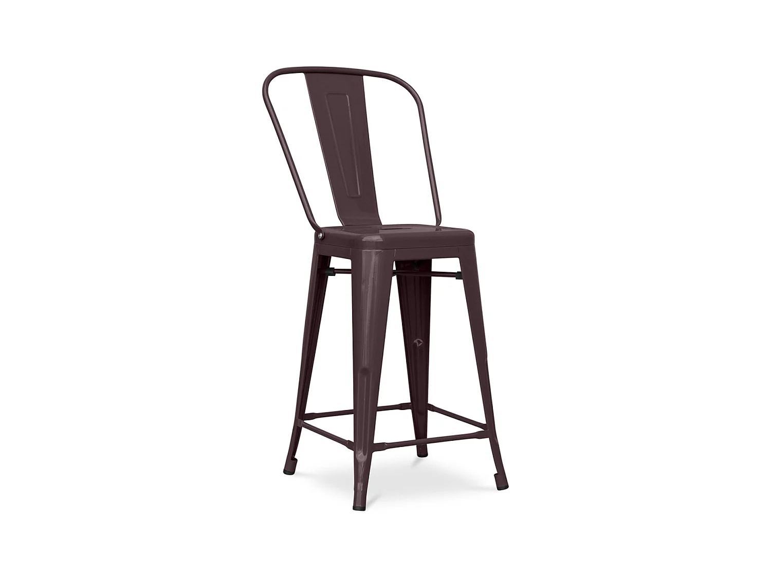 Tabouret industriel avec dossier haut acier brillant Kalax 60cm --Couleur Marron