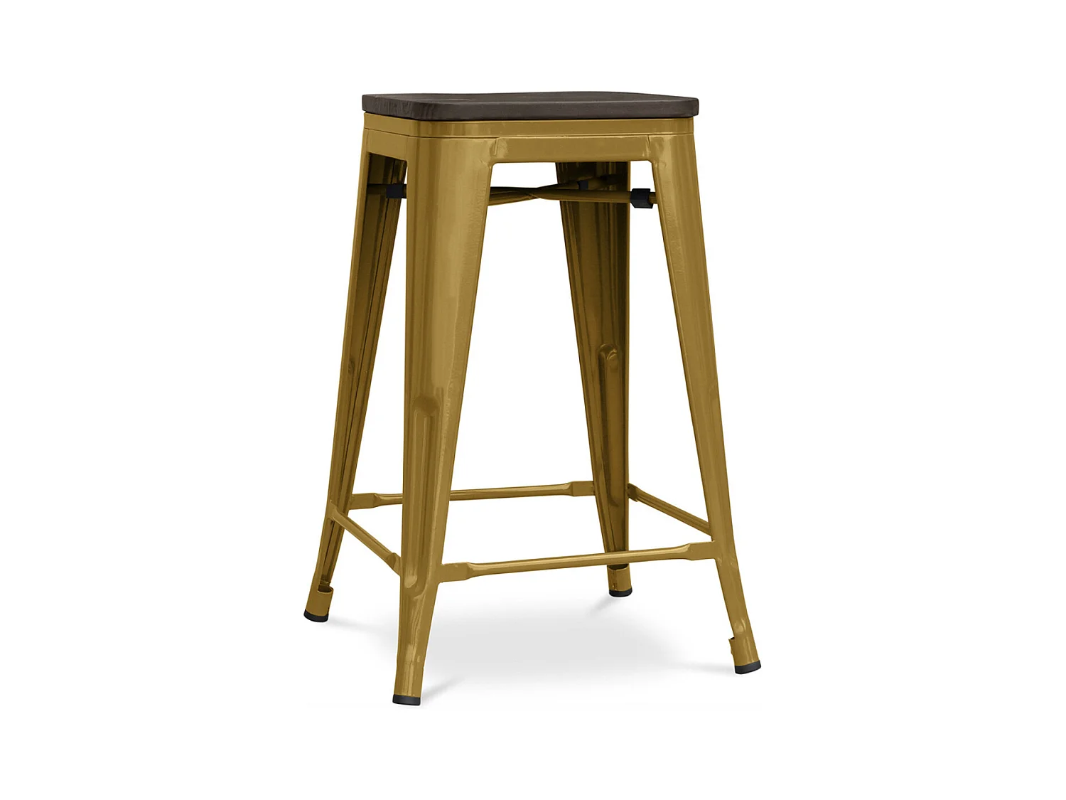 Tabouret industriel acier brillant et assise en bois massif marron Reko 60cm-Couleur Doré