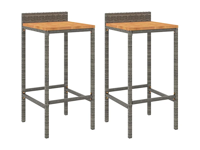 Tabourets de bar 2 pcs gris résine tressée et bois d'acacia