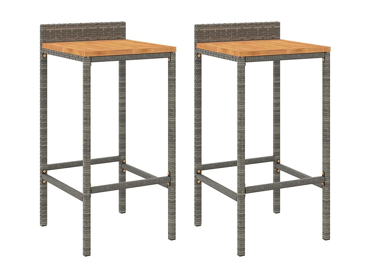 Tabourets de bar 2 pcs gris résine tressée et bois d'acacia