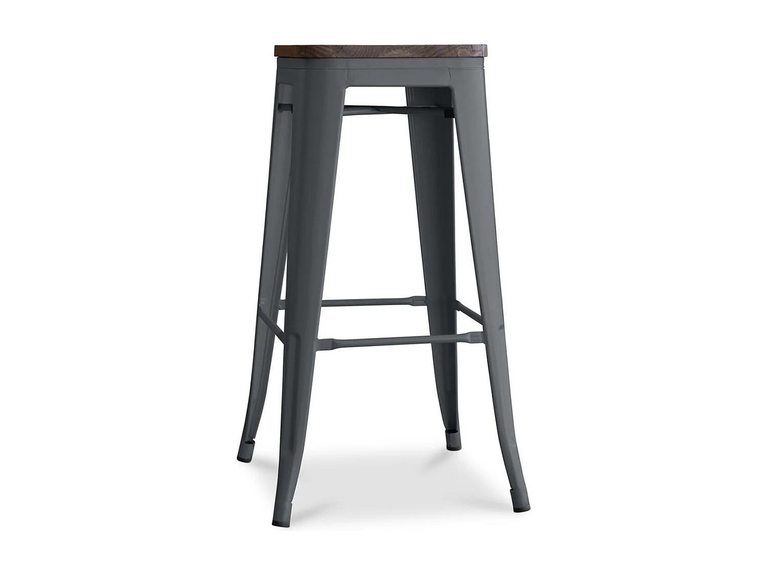 Tabouret haut industriel acier brillant et assise en bois massif marron Reko 76cm-Couleur Gris foncé