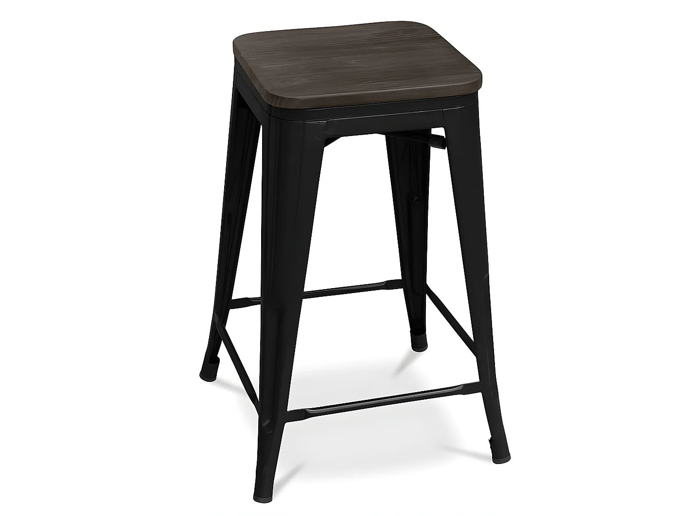 Tabouret industriel acier brillant et assise en bois massif marron Reko 60cm-Couleur Bleu canard