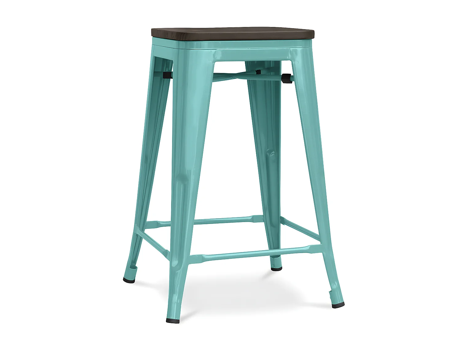 Tabouret industriel acier brillant et assise en bois massif marron Reko 60cm-Couleur Bleu canard