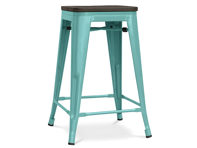 Tabouret industriel acier brillant et assise en bois massif marron Reko 60cm-Couleur Bleu canard