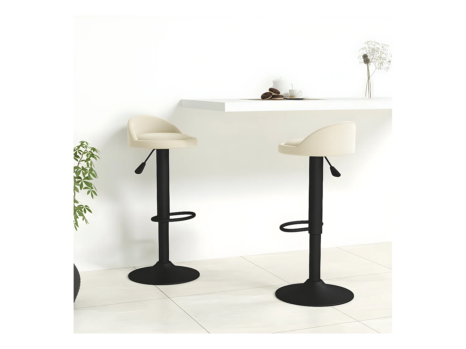 Tabourets de bar 2 pcs Crème Velours 10