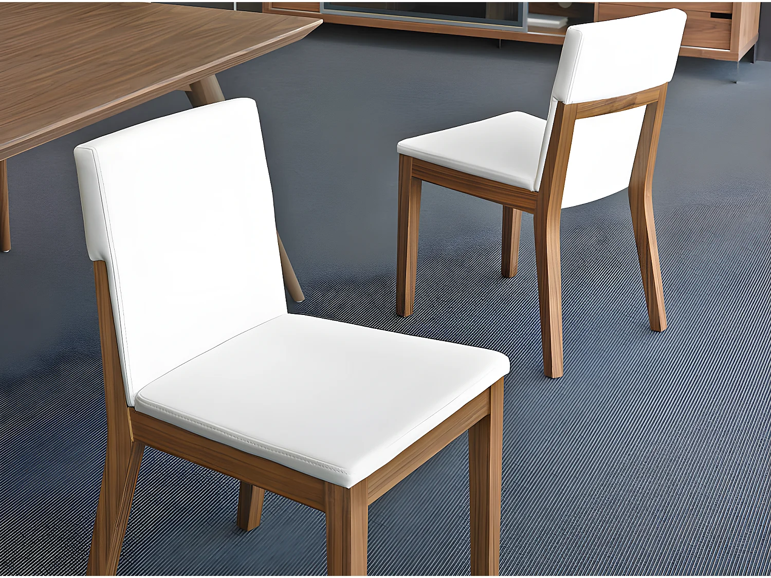 Chaise bois noyer et simili cuir Moona - Lot de 2-Couleur Aqua 02 Crème