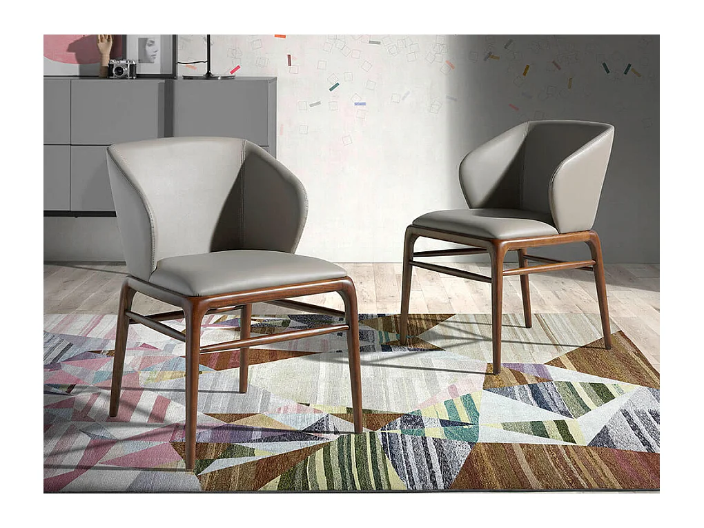 Designer stoel in essenhout en kunstleer Riva - Set van 2-Kleur Aqua 11 Kameel