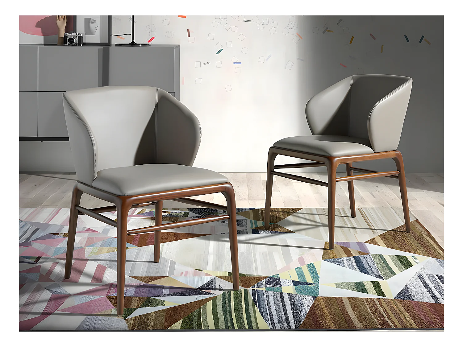 Chaise design en bois de frêne et simili cuir Riva - Lot de 2-Couleur Aqua 90 Noir