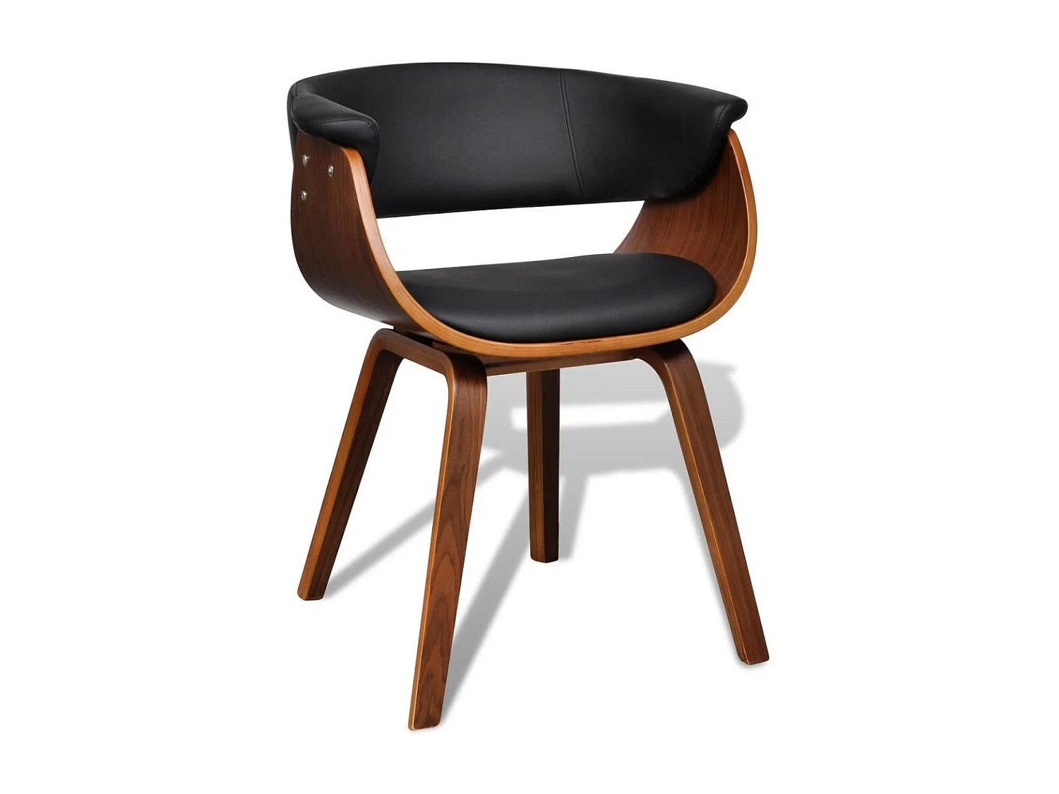 Chaise de salle à manger bois marron courbé et similicuir noir Kobaly - Lot de 6