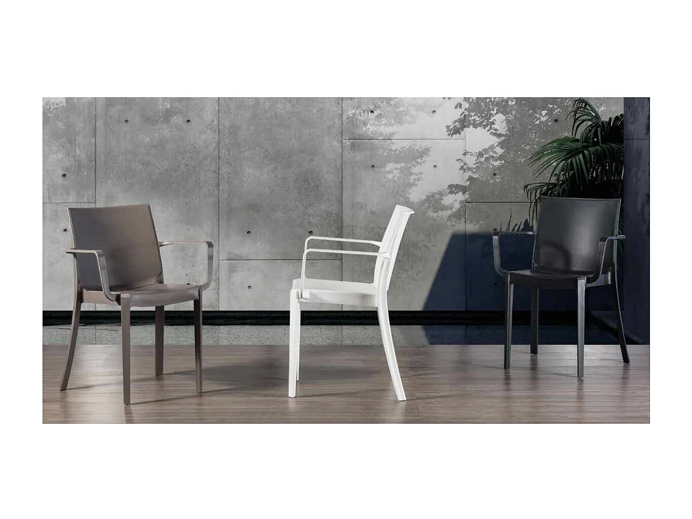 Fauteuil empilable design Lyvia - Lot de 4-Couleur Gris foncé