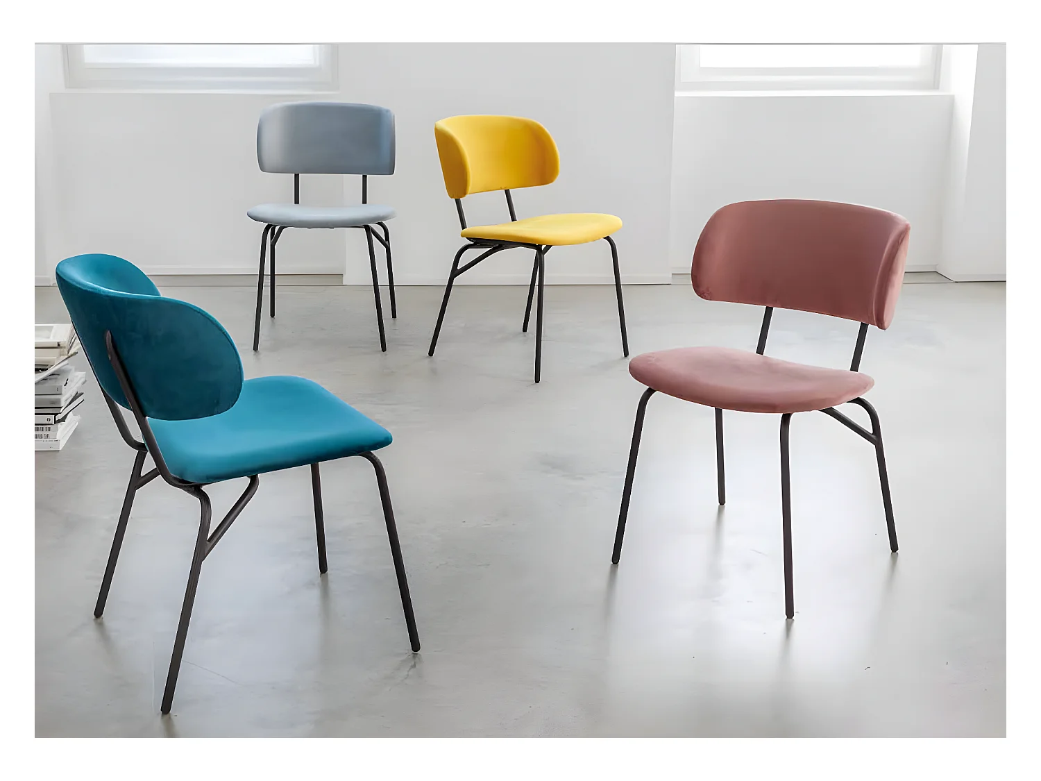 Chaise design velours et métal noir laqué Leona - Lot de 2-Couleur Orange