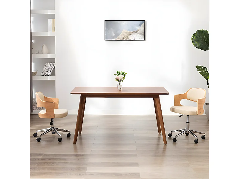 Chaises pivotantes à dîner 2pcs Crème Bois courbé et similicuir