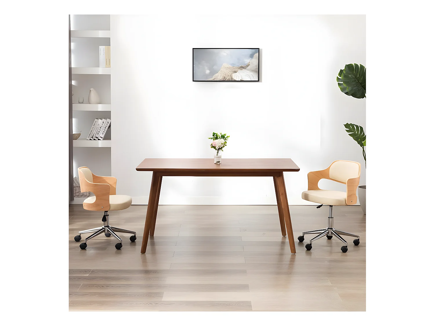 Chaises pivotantes à dîner 2pcs Crème Bois courbé et similicuir