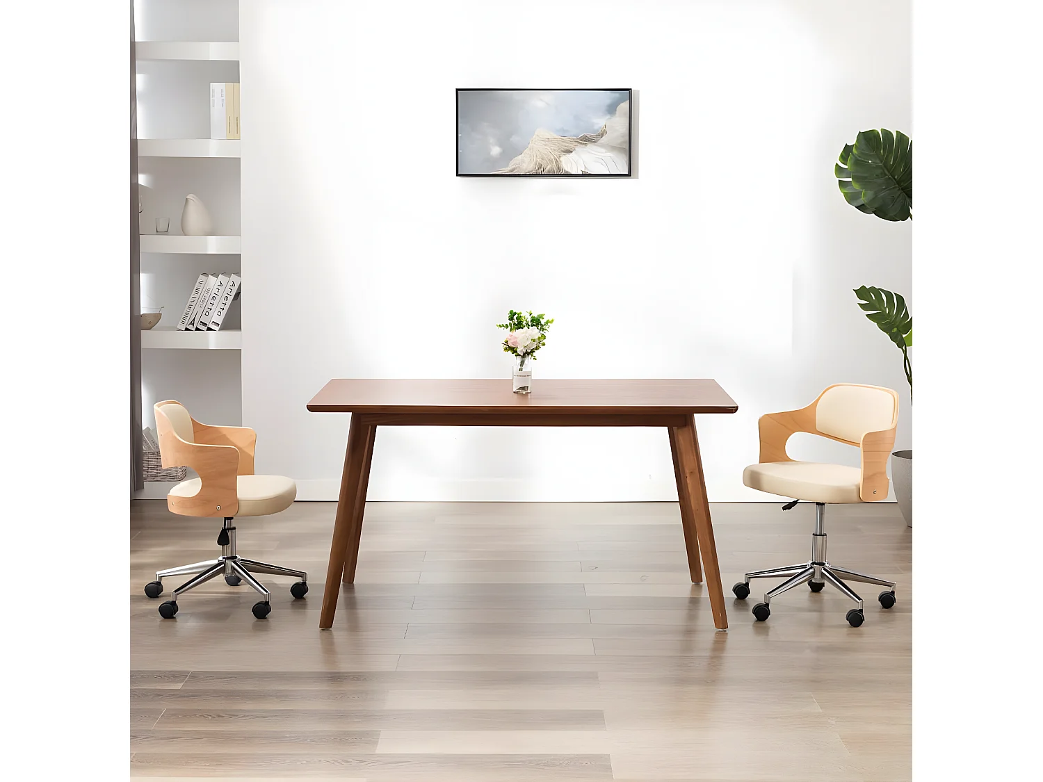 Chaises pivotantes à dîner 2pcs Crème Bois courbé et similicuir