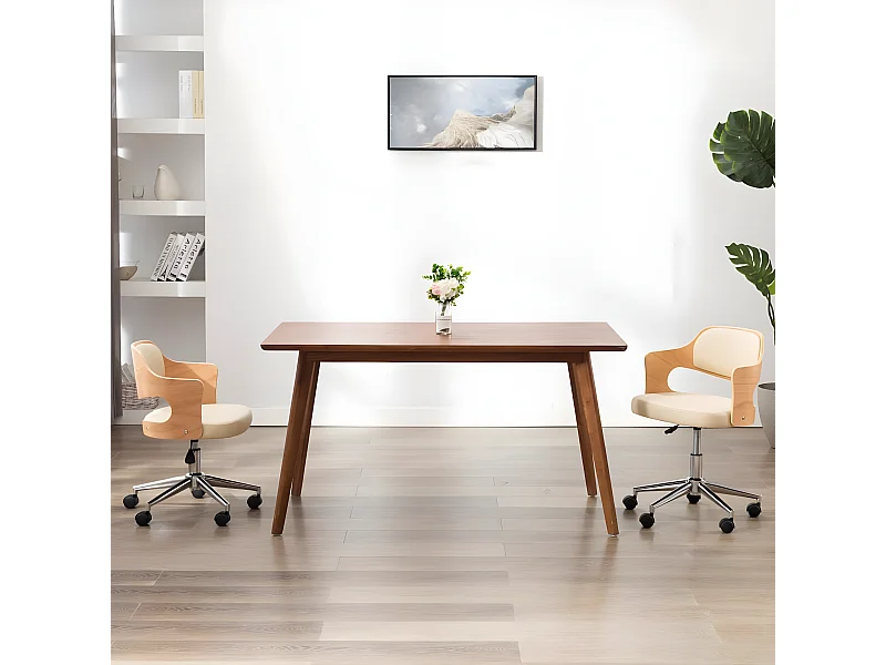 Chaise pivotante à dîner Crème Bois courbé et similicuir