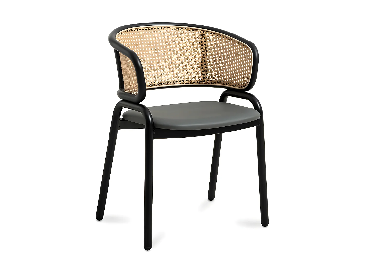 Koby stoel van zwart gelakt metaal en natuurlijk rotan